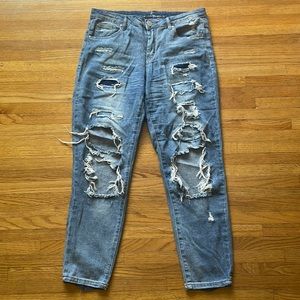 Distressed Almost Famous Mid Rise Blue Jeans